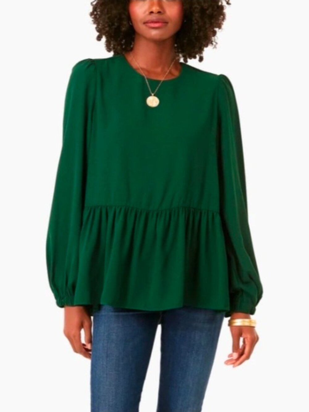Tuckernuck Pomander Place Hunter Green Carlota Peplum Blouse Size Med NWOT